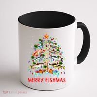 Merry Fishmas Funny Christmas Tree Lights Fish Fishing Rod Coffee Mug thumb 1