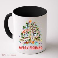 Merry Fishmas Funny Christmas Tree Lights Fish Fishing Rod Coffee Mug thumb 0