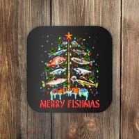 Merry Fishmas Funny Christmas Tree Lights Fish Fishing Rod Coaster thumb 0