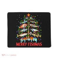 Merry Fishmas Funny Christmas Tree Lights Fish Fishing Rod Mousepad thumb 0