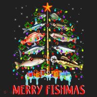 Merry Fishmas Funny Christmas Tree Lights Fish Fishing Rod Golf Towel thumb 3