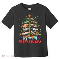 Merry Fishmas Funny Christmas Tree Lights Fish Fishing Rod Toddler T-Shirt thumb 0