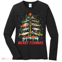 Merry Fishmas Funny Christmas Tree Lights Fish Fishing Rod Women's Long Sleeve Shirt thumb 0
