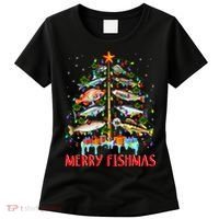 Merry Fishmas Funny Christmas Tree Lights Fish Fishing Rod Women's T-Shirt thumb 0