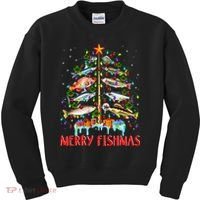 Merry Fishmas Funny Christmas Tree Lights Fish Fishing Rod Kids Sweatshirt thumb 0