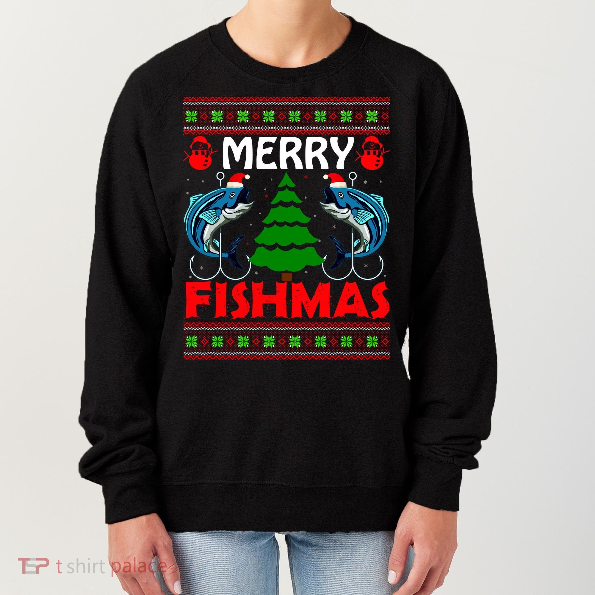 Merry Fishmas Funny Fish Fishing Ugly Christmas Women's Sweatshirt