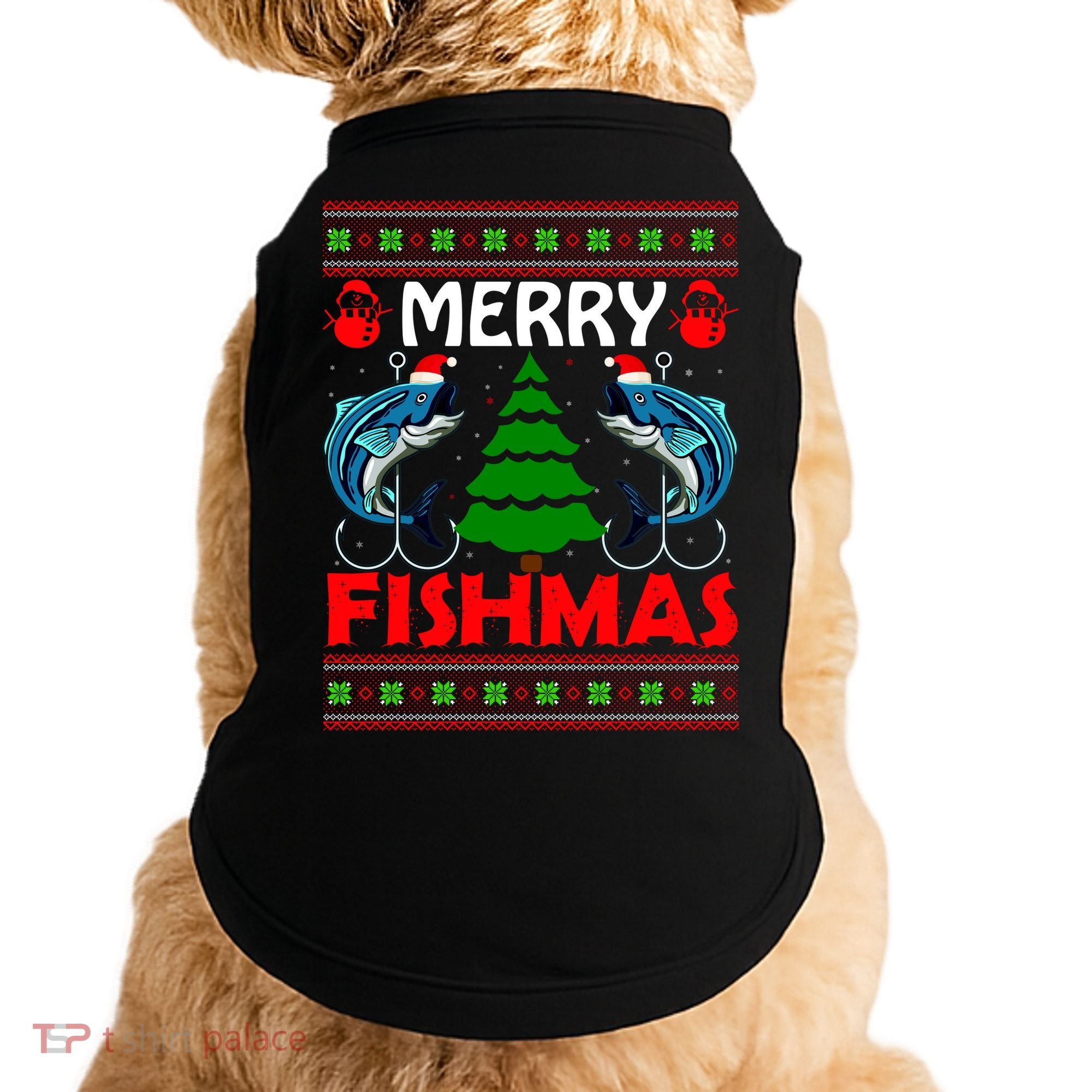 Merry Fishmas Funny Fish Fishing Ugly Christmas Doggie Tank