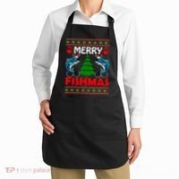 Merry Fishmas Funny Fish Fishing Ugly Christmas Apron thumb 2