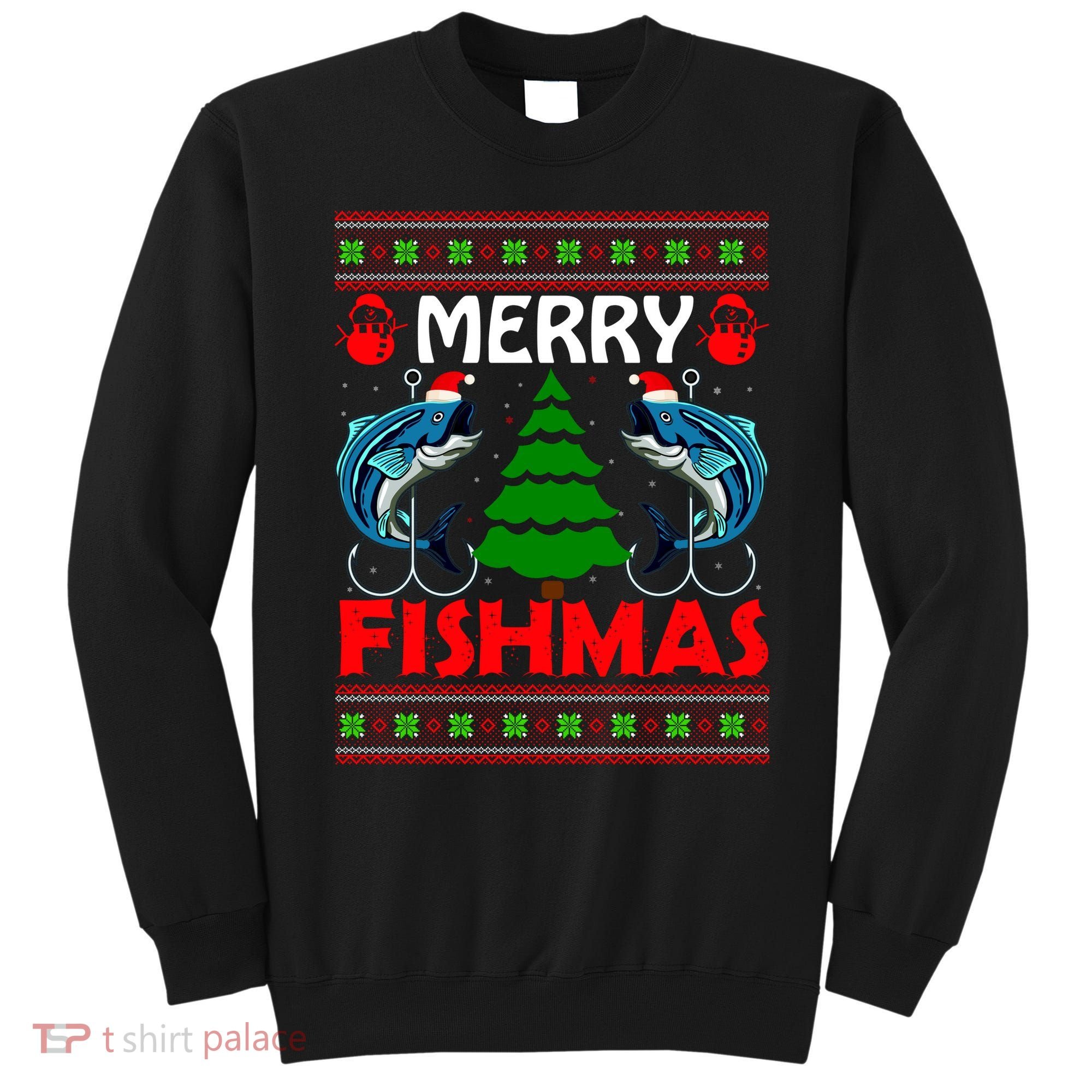 Merry Fishmas Funny Fish Fishing Ugly Christmas Sweatshirt
