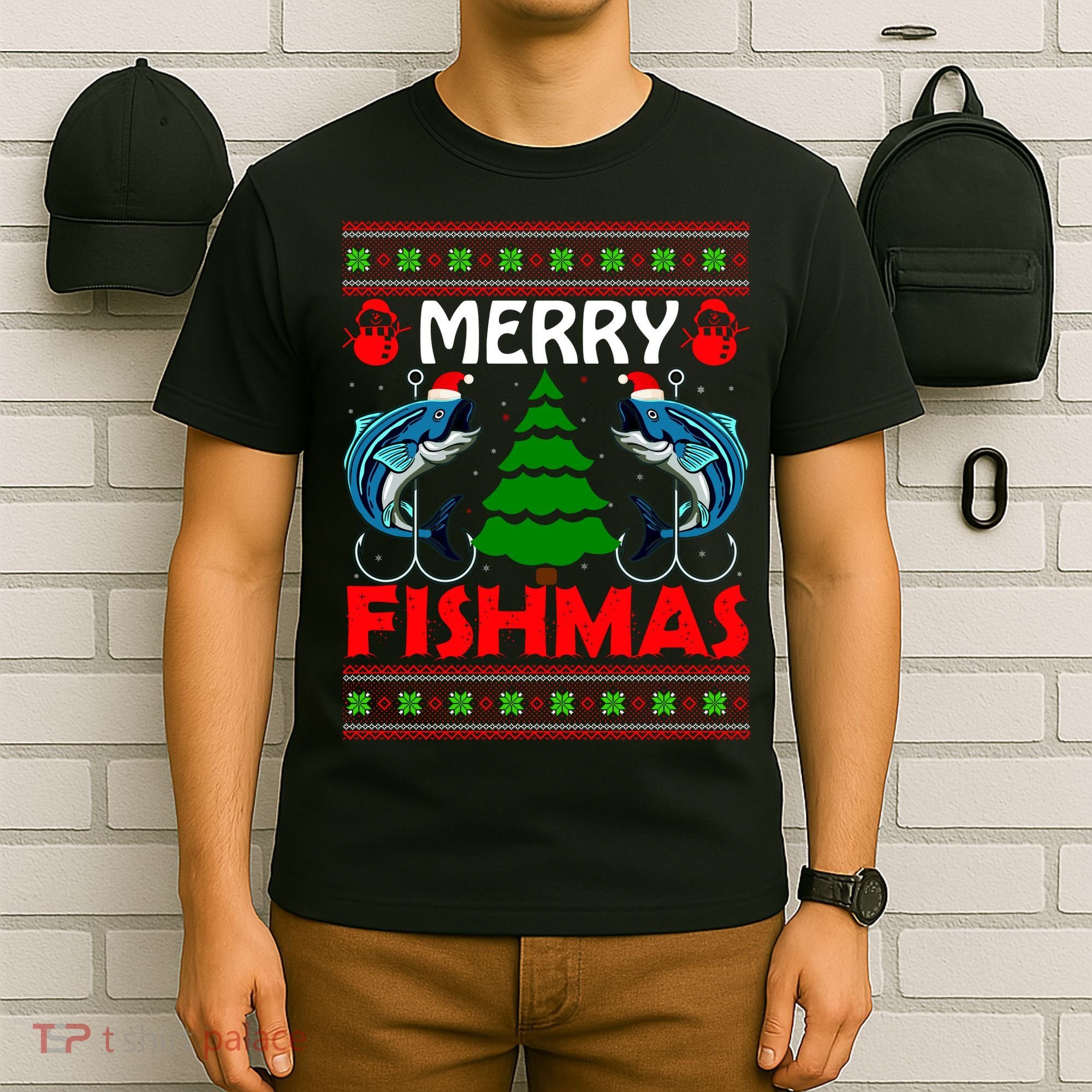 Merry Fishmas Funny Fish Fishing Ugly Christmas T-Shirt