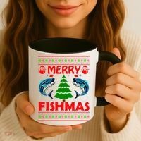 Merry Fishmas Funny Fish Fishing Ugly Christmas Coffee Mug thumb 3