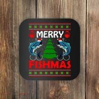 Merry Fishmas Funny Fish Fishing Ugly Christmas Coaster thumb 0
