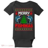Merry Fishmas Funny Fish Fishing Ugly Christmas Baby Bodysuit thumb 0