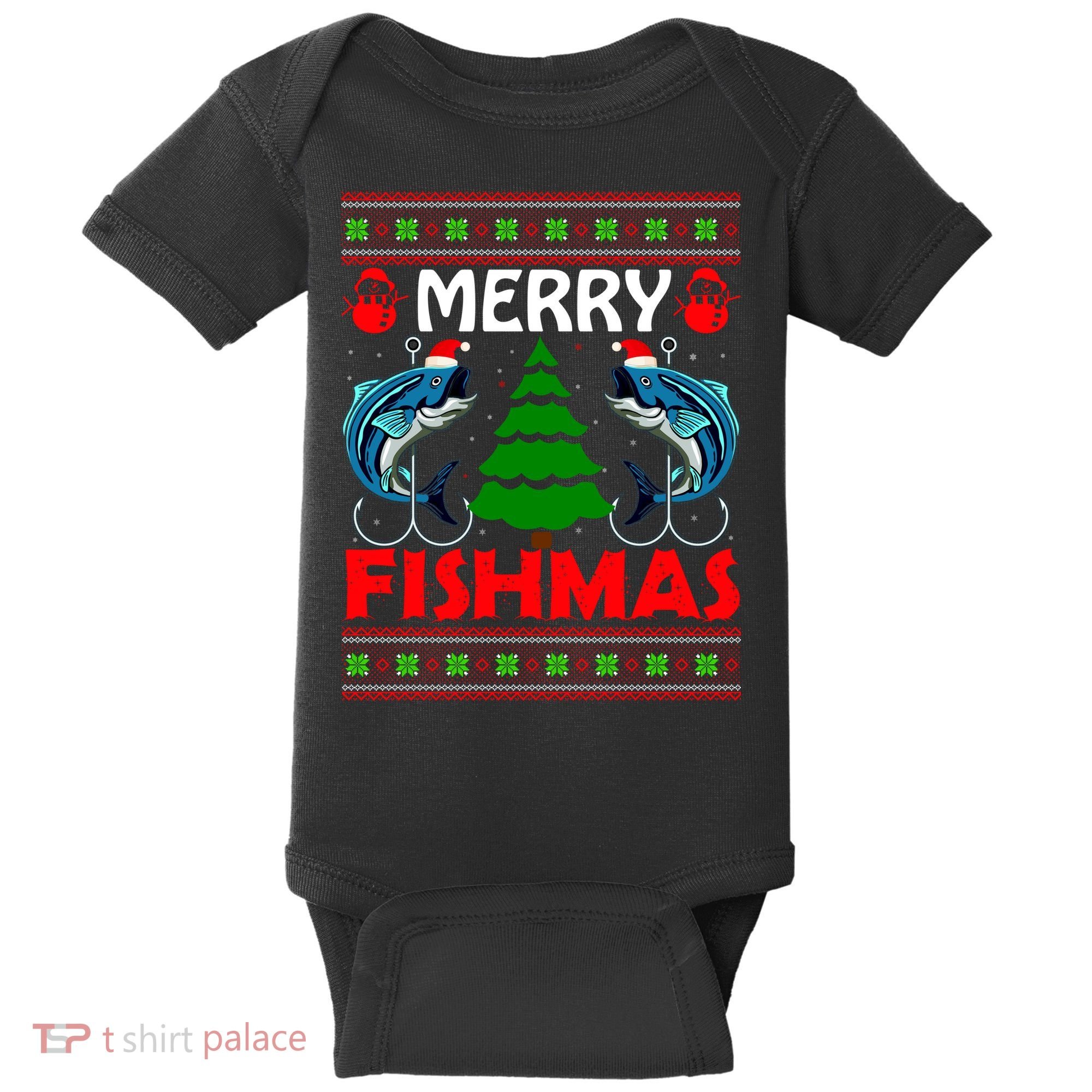 Merry Fishmas Funny Fish Fishing Ugly Christmas Baby Bodysuit