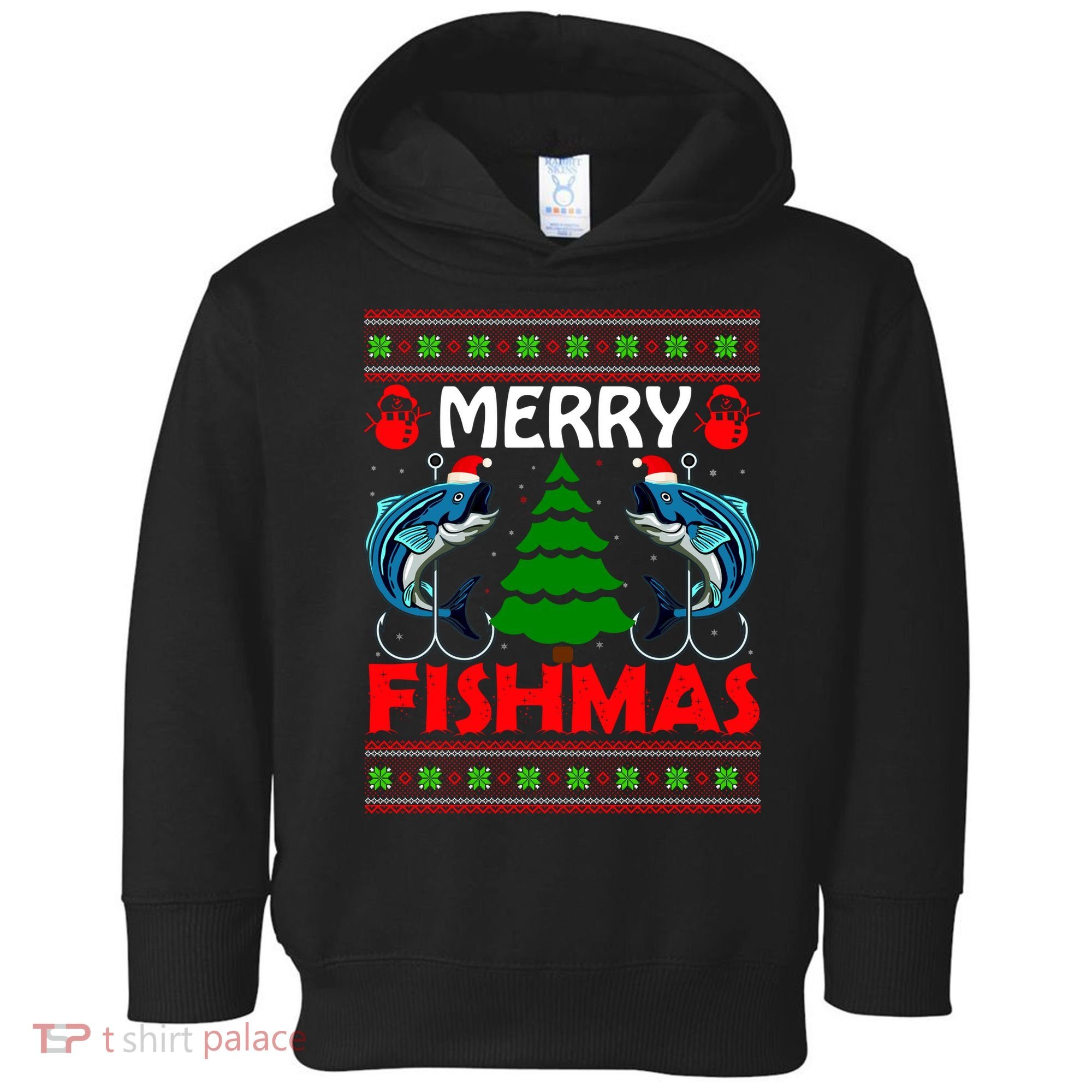 Merry Fishmas Funny Fish Fishing Ugly Christmas Toddler Hoodie