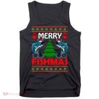 Merry Fishmas Funny Fish Fishing Ugly Christmas Tank Top thumb 0