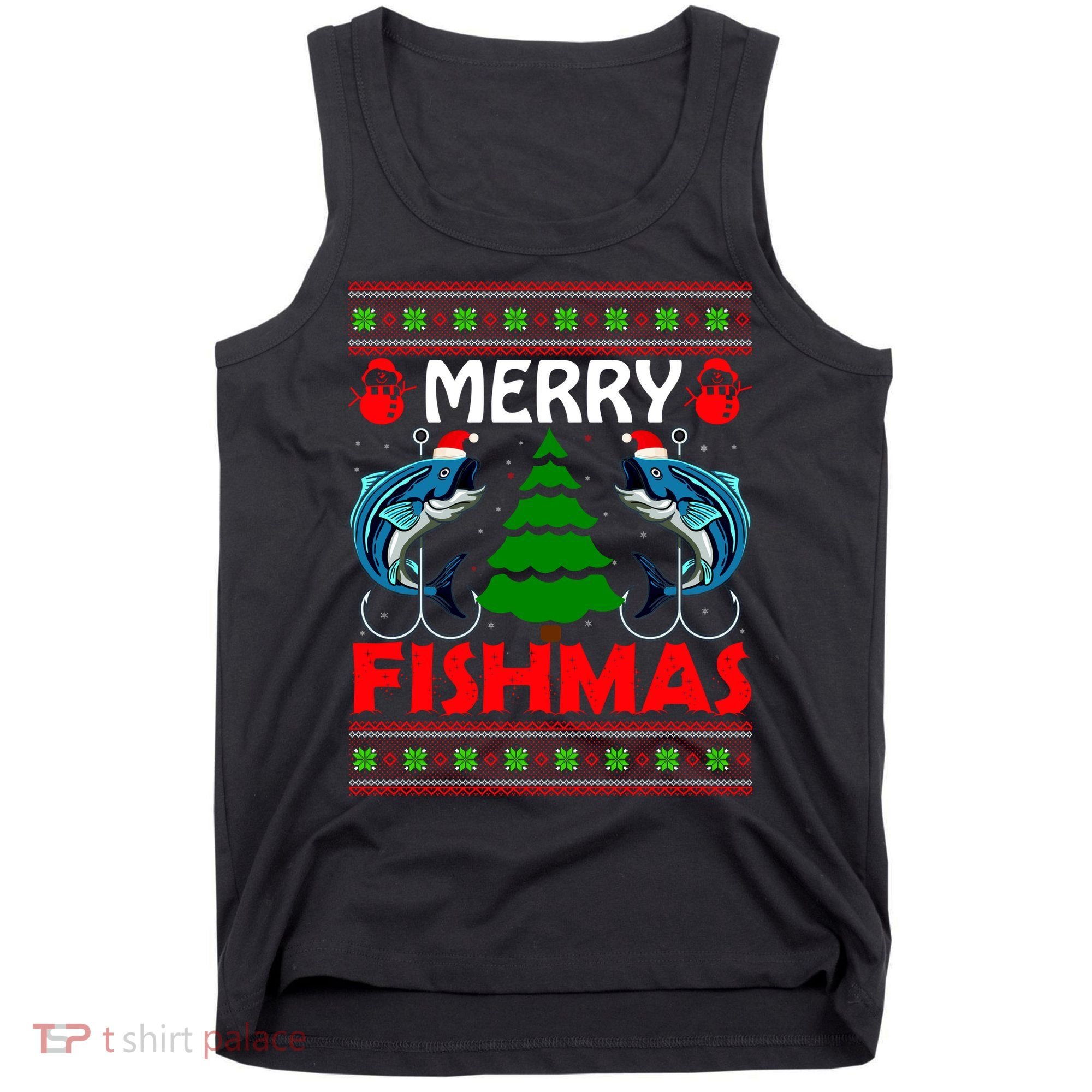Merry Fishmas Funny Fish Fishing Ugly Christmas Tank Top