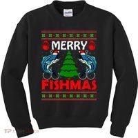 Merry Fishmas Funny Fish Fishing Ugly Christmas Kids Sweatshirt thumb 0