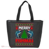 Merry Fishmas Funny Fish Fishing Ugly Christmas Tote Bag thumb 0