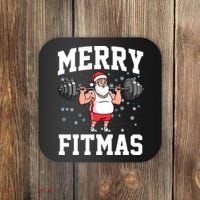 Merry Fitmas Funny Santa Claus Coaster thumb 0