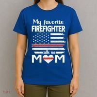 My Favorite Firefighter Calls Me Mom Thin Red Line Fire Mom Cool Gift T-Shirt thumb 4