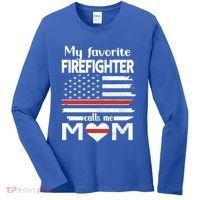 My Favorite Firefighter Calls Me Mom Thin Red Line Fire Mom Cool Gift Women's Long Sleeve Shirt thumb 0