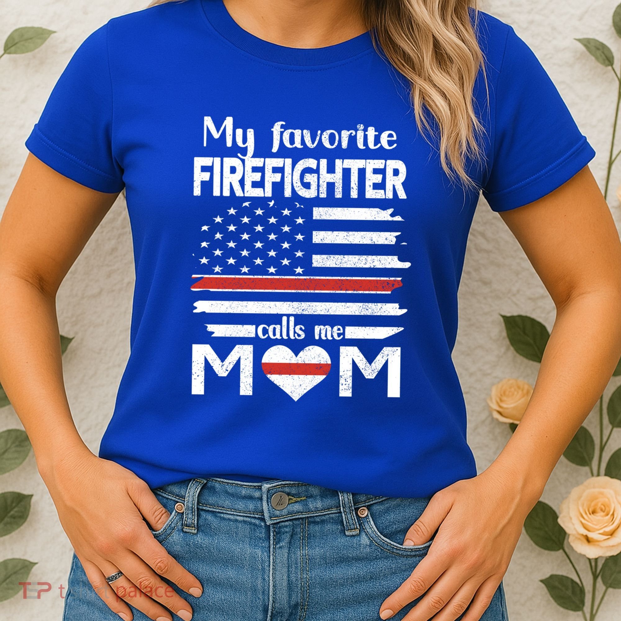 My Favorite Firefighter Calls Me Mom Thin Red Line Fire Mom Cool Gift Women's T-Shirt