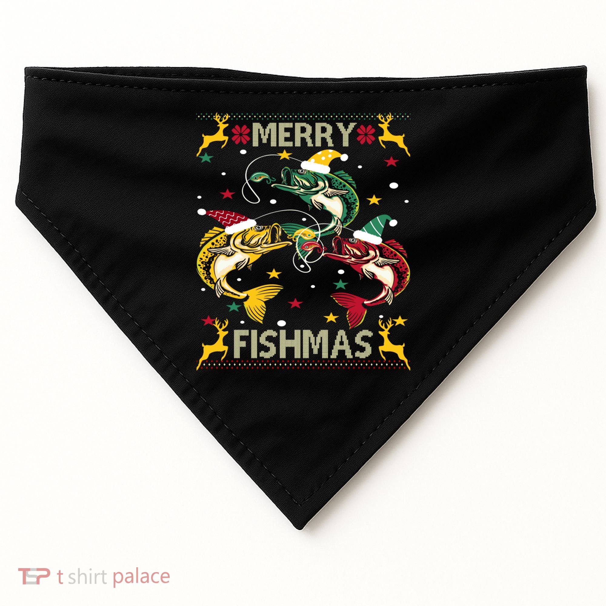 Merry Fishmas Fish Fishing Xmas Christmas Gift USA-Made Doggie Bandana