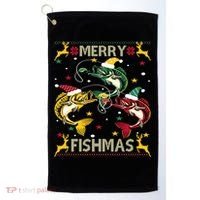 Merry Fishmas Fish Fishing Xmas Christmas Gift Golf Towel thumb 0