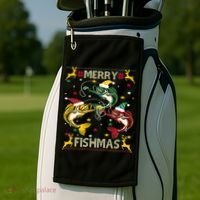 Merry Fishmas Fish Fishing Xmas Christmas Gift Golf Towel thumb 2