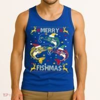 Merry Fishmas Fish Fishing Xmas Christmas Gift Tank Top thumb 3