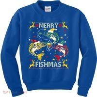 Merry Fishmas Fish Fishing Xmas Christmas Gift Kids Sweatshirt thumb 0