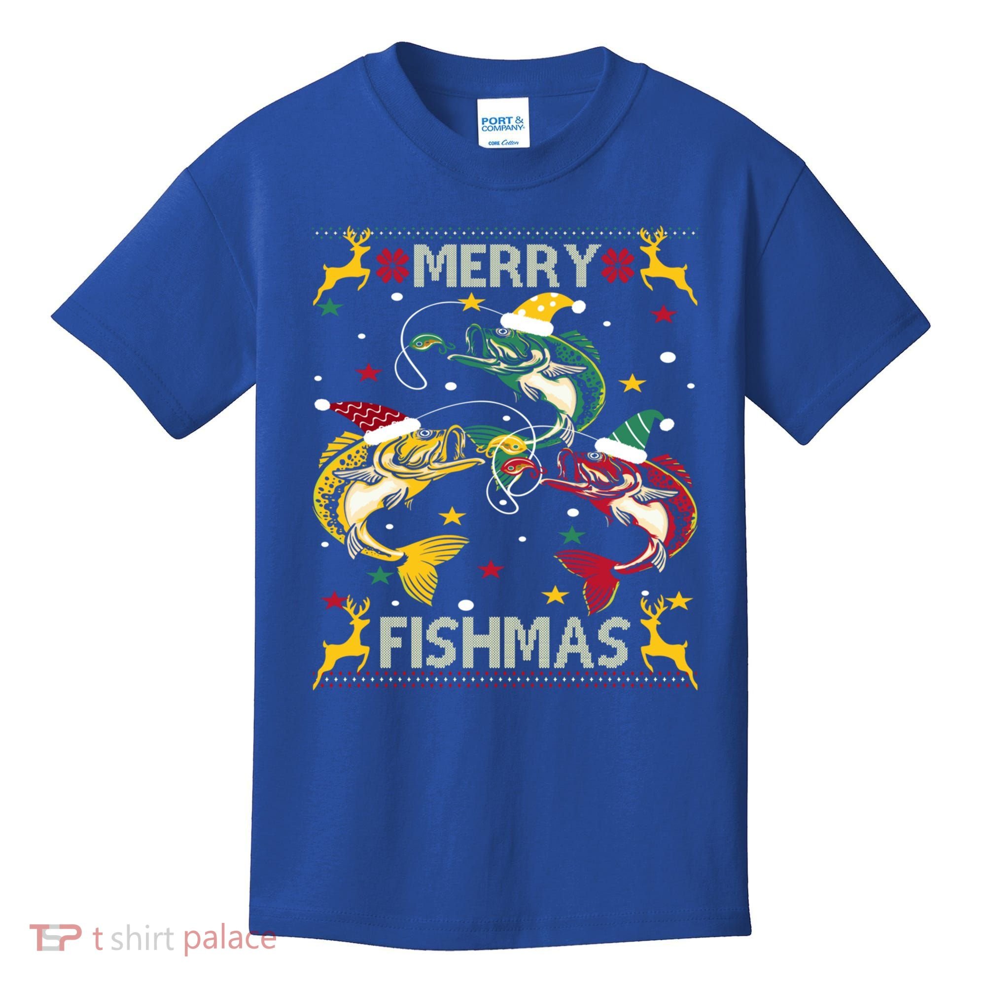 Merry Fishmas Fish Fishing Xmas Christmas Gift Kids T-Shirt