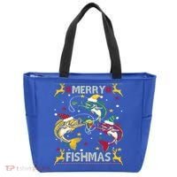 Merry Fishmas Fish Fishing Xmas Christmas Gift Tote Bag thumb 0