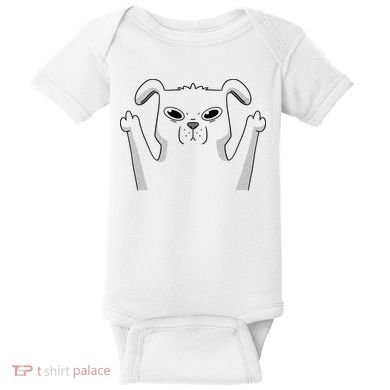 Middle Finger Funny Cute Dog Baby Bodysuit