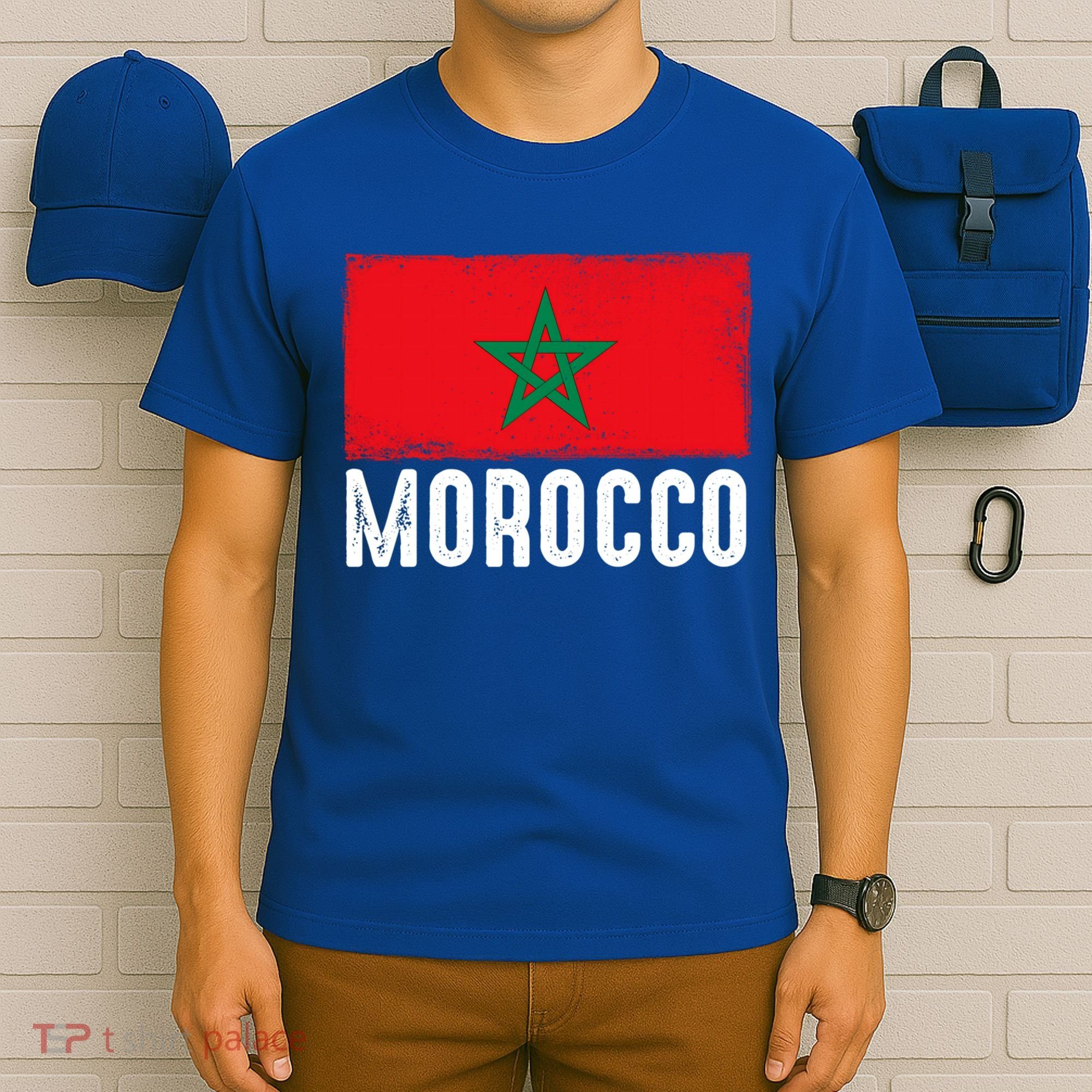 Morocco Flag Football Vintage Fan Soccer Team Pride Gift T-Shirt