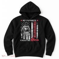 My Favorite Firefighter Calls Me Mom Usa Flag Mother Hoodie thumb 0