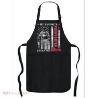 My Favorite Firefighter Calls Me Mom Usa Flag Mother Apron thumb 0