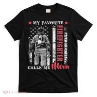 My Favorite Firefighter Calls Me Mom Usa Flag Mother T-Shirt thumb 0