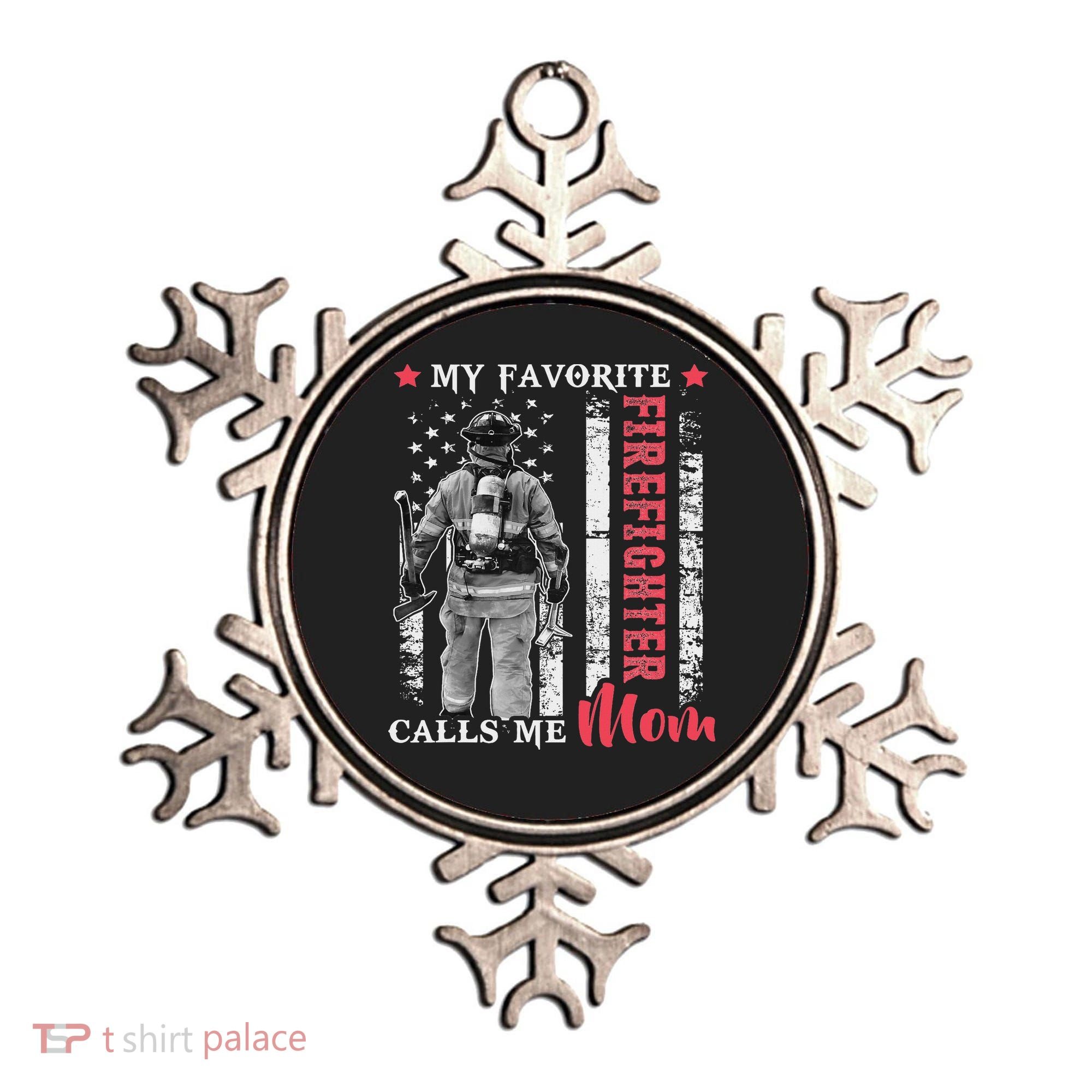 My Favorite Firefighter Calls Me Mom Usa Flag Mother Ornament