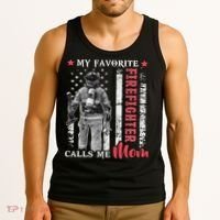 My Favorite Firefighter Calls Me Mom Usa Flag Mother Tank Top thumb 3