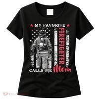 My Favorite Firefighter Calls Me Mom Usa Flag Mother Women's T-Shirt thumb 0