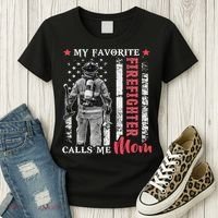 My Favorite Firefighter Calls Me Mom Usa Flag Mother Women's T-Shirt thumb 3