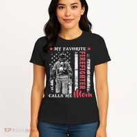 My Favorite Firefighter Calls Me Mom Usa Flag Mother Women's T-Shirt thumb 4