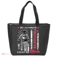 My Favorite Firefighter Calls Me Mom Usa Flag Mother Tote Bag thumb 0