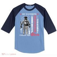 My Favorite Firefighter Calls Me Mom Usa Flag Mother Raglan Baseball Sleeve Shirt thumb 0