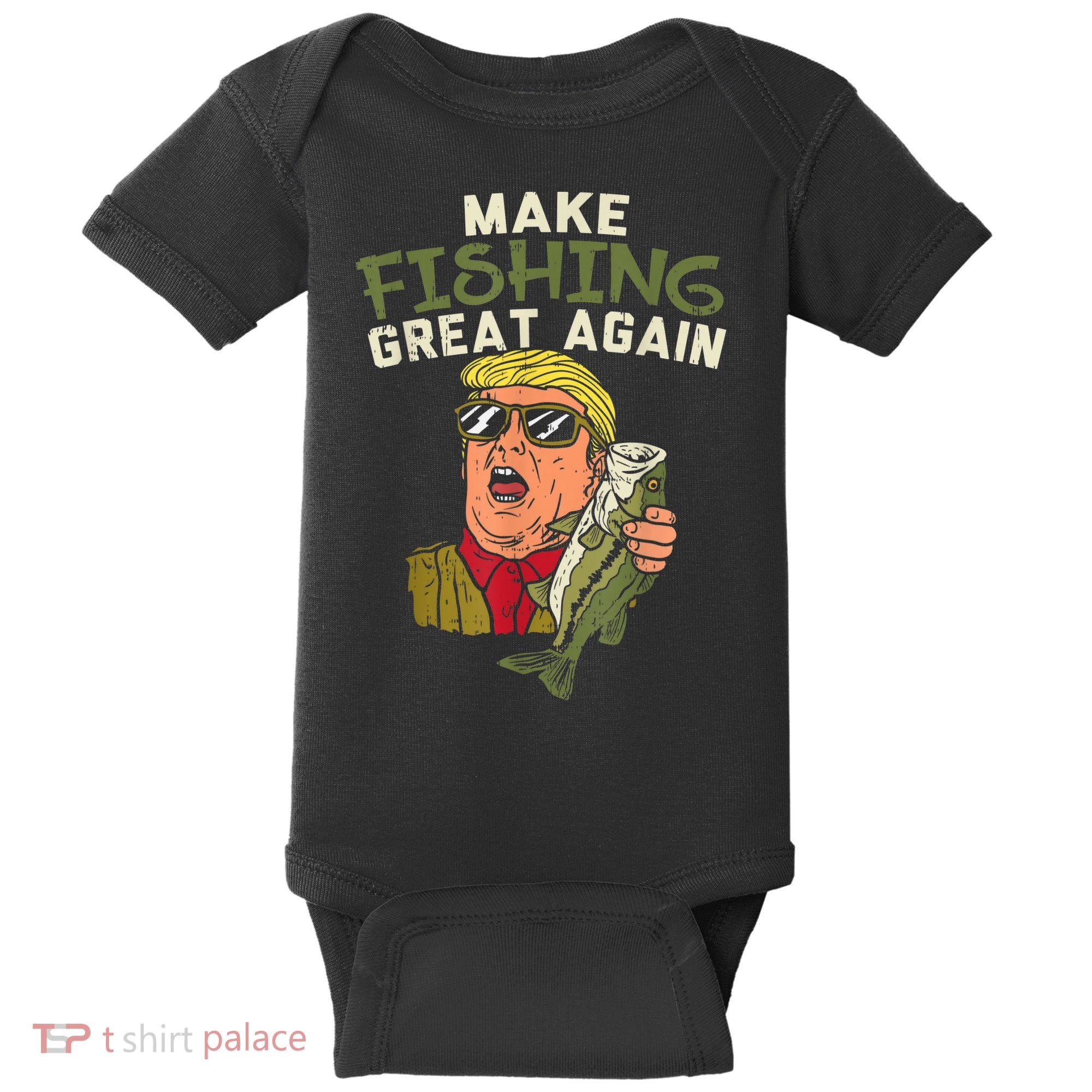 Make Fishing Great Again Trump Funny Fisherman Angler Baby Bodysuit