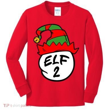 Matching Family Group Elf Hat 2 Kids Long Sleeve Shirt