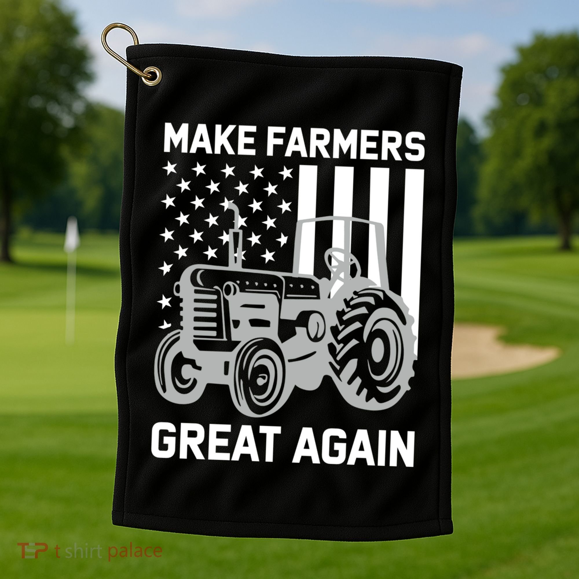 Make Farmers Great Again American Flag Agriculture Tractor Gift Golf Towel