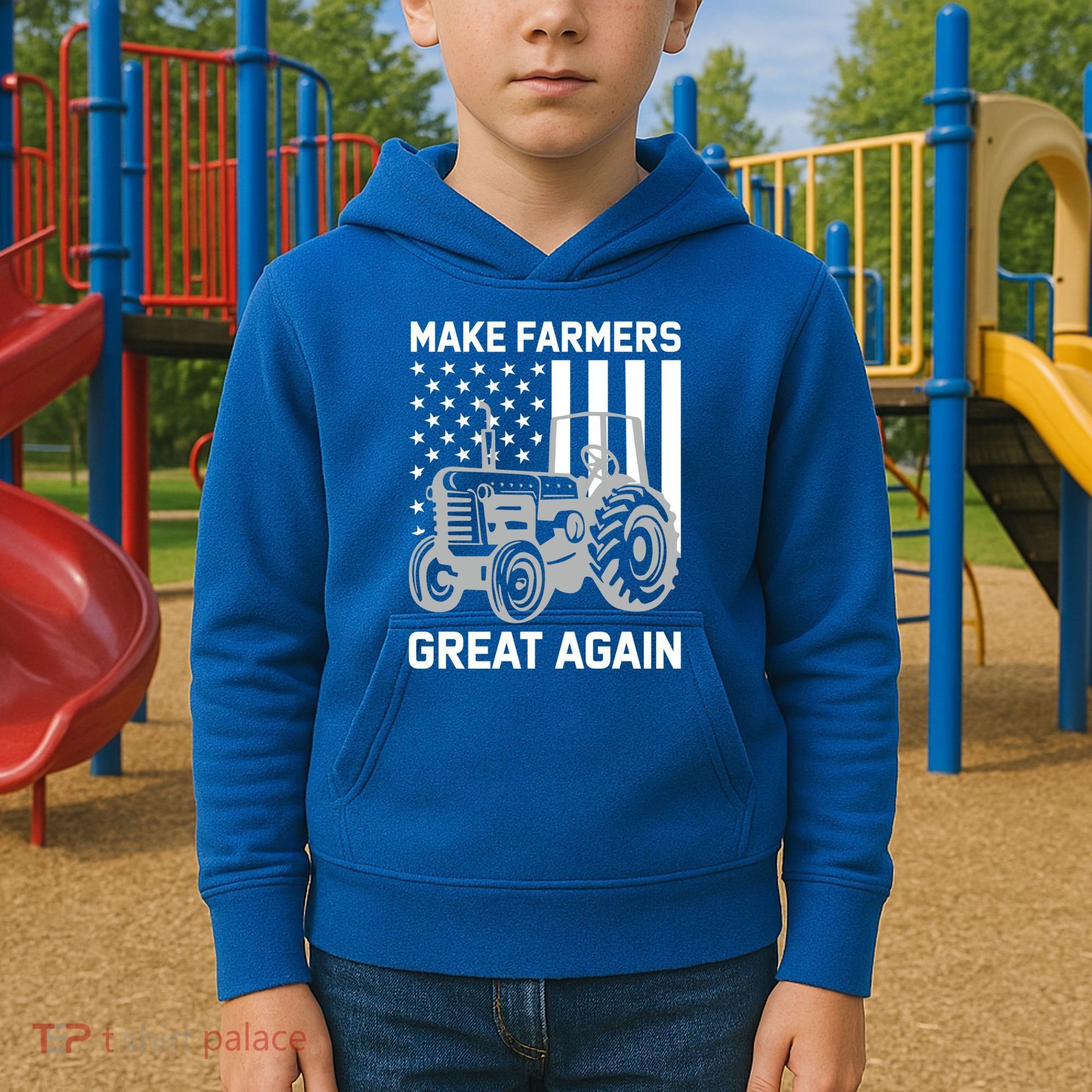 Make Farmers Great Again American Flag Agriculture Tractor Gift Kids Hoodie